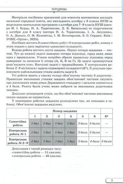 "Алгебра. Самостійні та контрольні роботи з алгебри. 8 клас. НУШ" - Тарасенкова Н. ORIO0051 фото